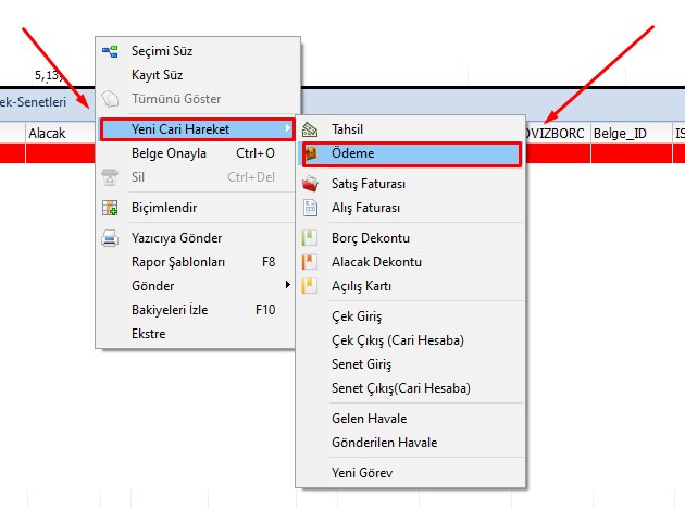 Cari işlemlerde ödeme