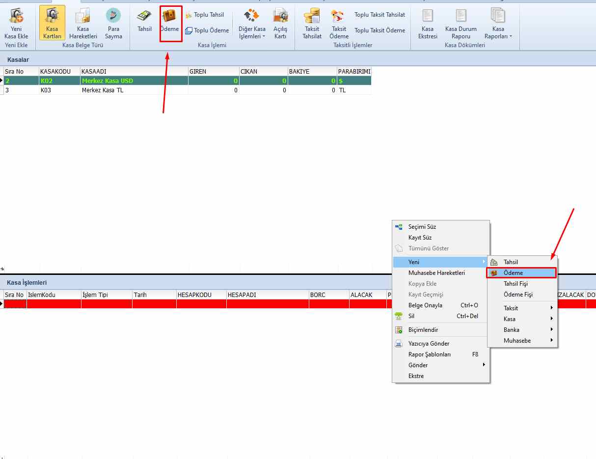 Kasa Tahsil ve ödeme işlemleri