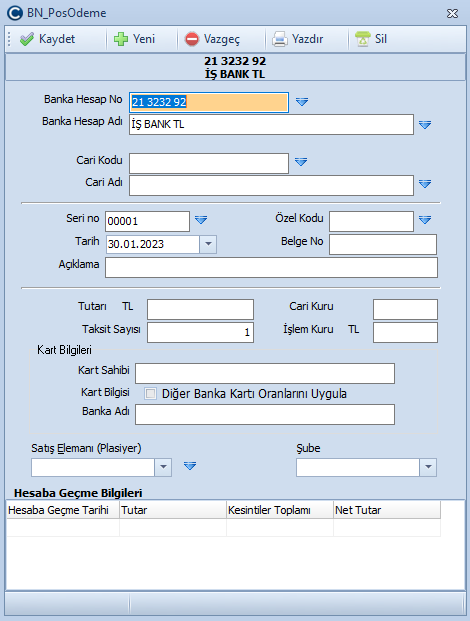 Pos kart ödeme 