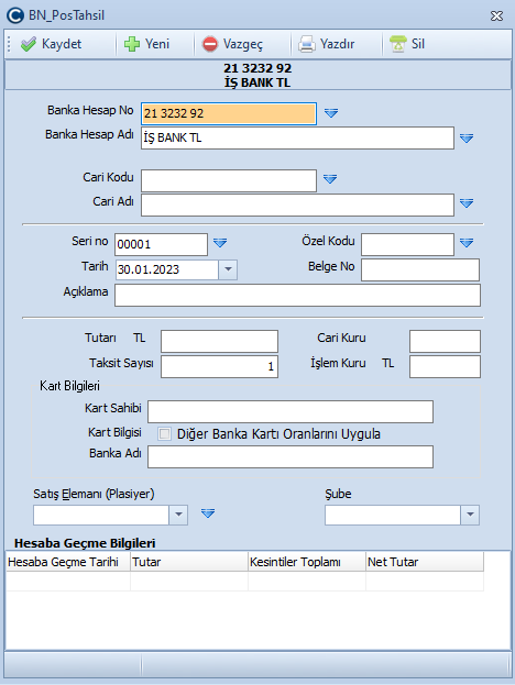 Pos tahsil işlemi