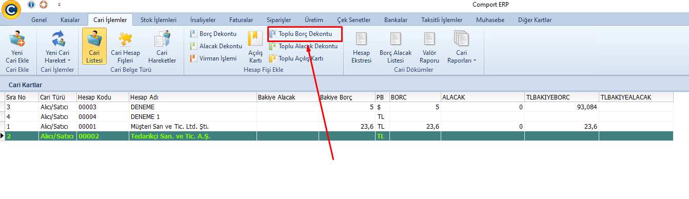 Toplu Borç ve Alacak Dekont Girişi